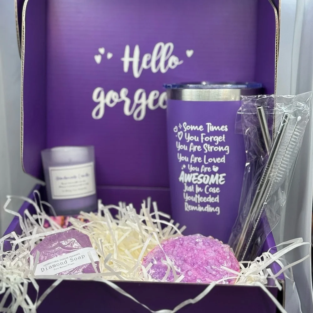 Purple Gift Set with Tumbler and Candle